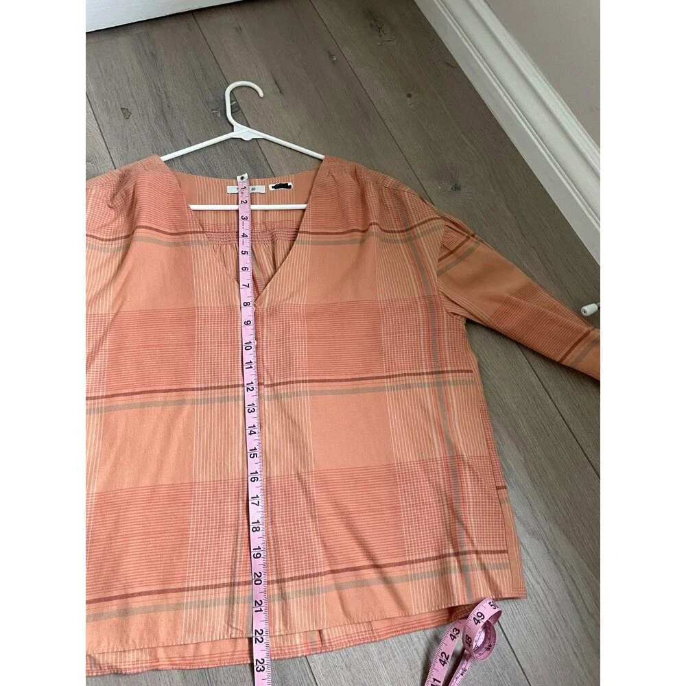 Madewell Plaid Shirt Women's Small Morningview Puff-Sleeve Peach Button Up